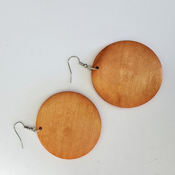 Round Wooden Earrings, Jewelry, Wooden Earrings - Picture 4 of 4